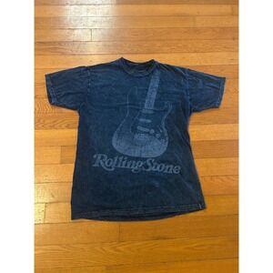 Rolling Stone Collection Blue Acid Wash Guitar Graphic T-Shirt